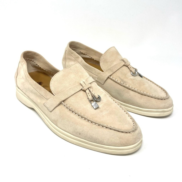 Loro Piana Summer Charms Walk Suede Loafers in Pink Sand Suede Size 36 - Picture 6 of 16